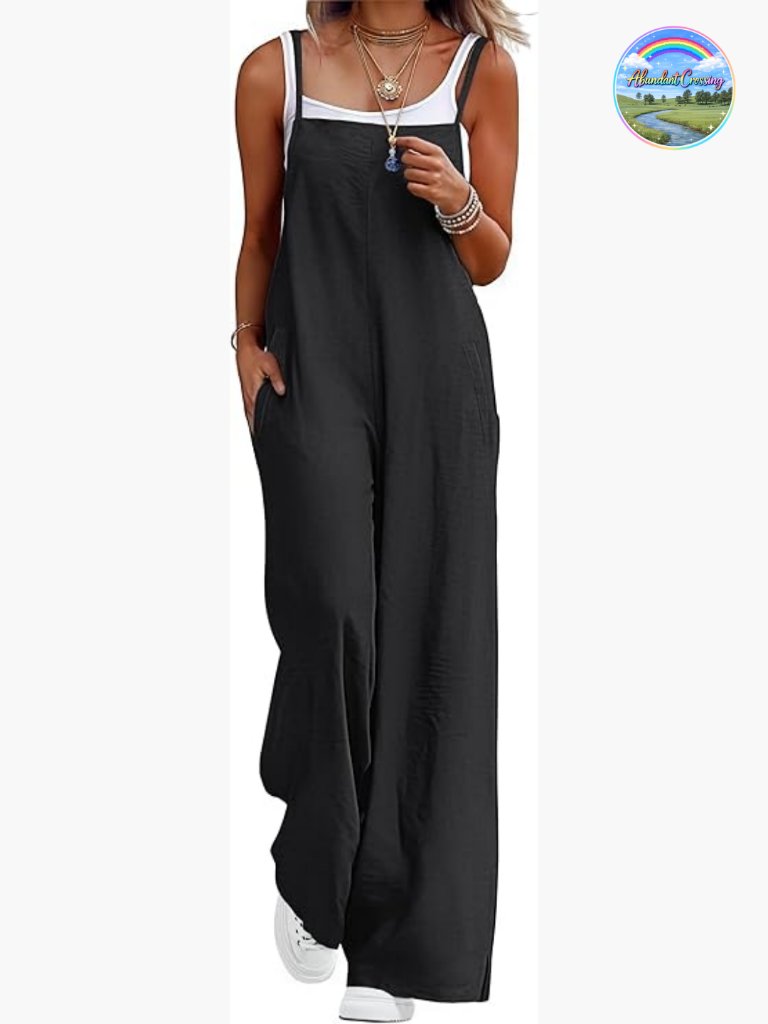 Women's Casual Loose Jumpsuit Wide Leg Romper Sleeveless Overalls With Pockets